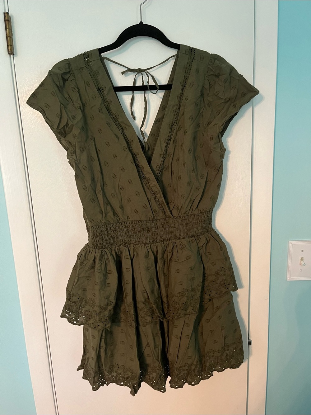 American Eagle Outfitters Olive Green Tiered Wrap Dress